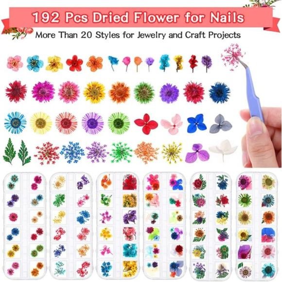 6 Boxes Dried Flowers for Nail Art, Audab 190 Pcs Nail Dried Flowers Mini Resin - Picture 2 of 7